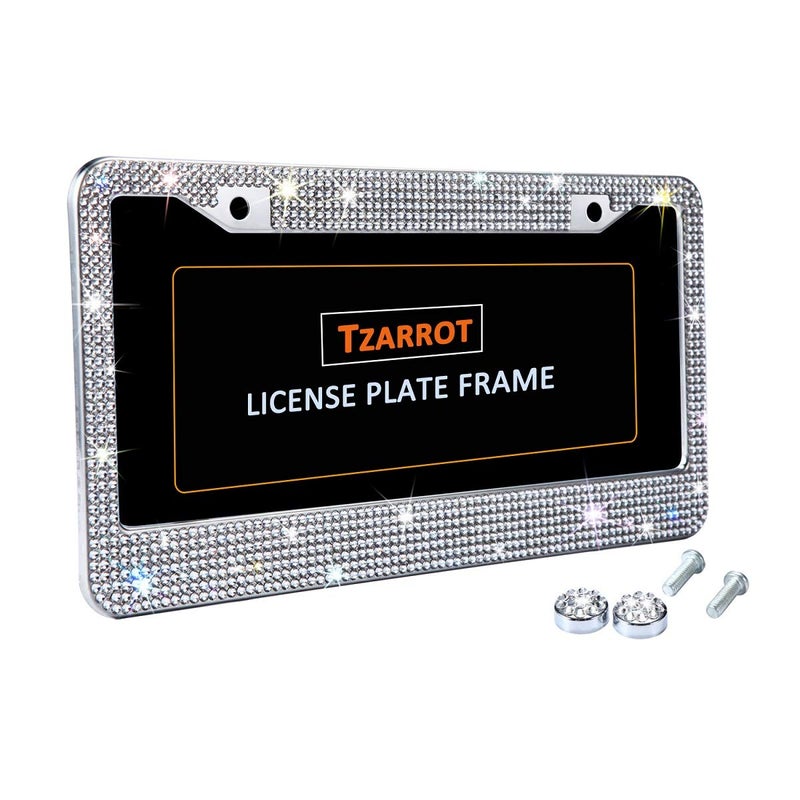 TZARROT White Rhinestone Bling License Plate Frame for Women, Metal Rust-Proof Car Plate Frame Cute Bling Car Accessories for Women Girls (1) - Image 3